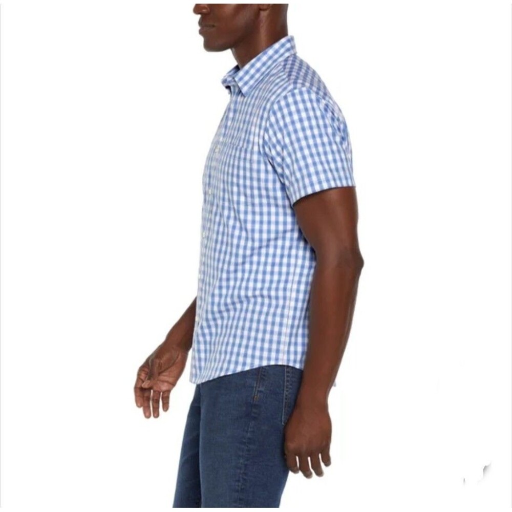 Gap Men's Short Sleeve Button Up Poplin Shirt Blue Plaid Size XXL Cotton - Picture 3 of 6